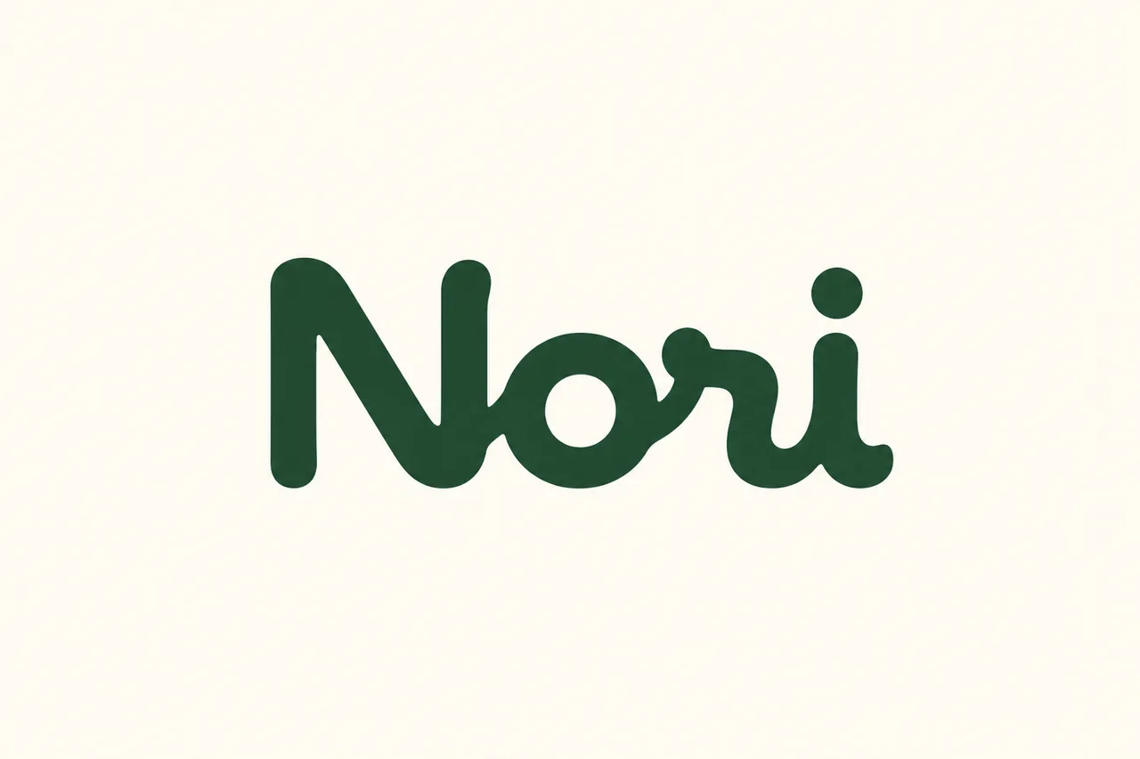 Original fictional Nori logo in rounded forest green lettering